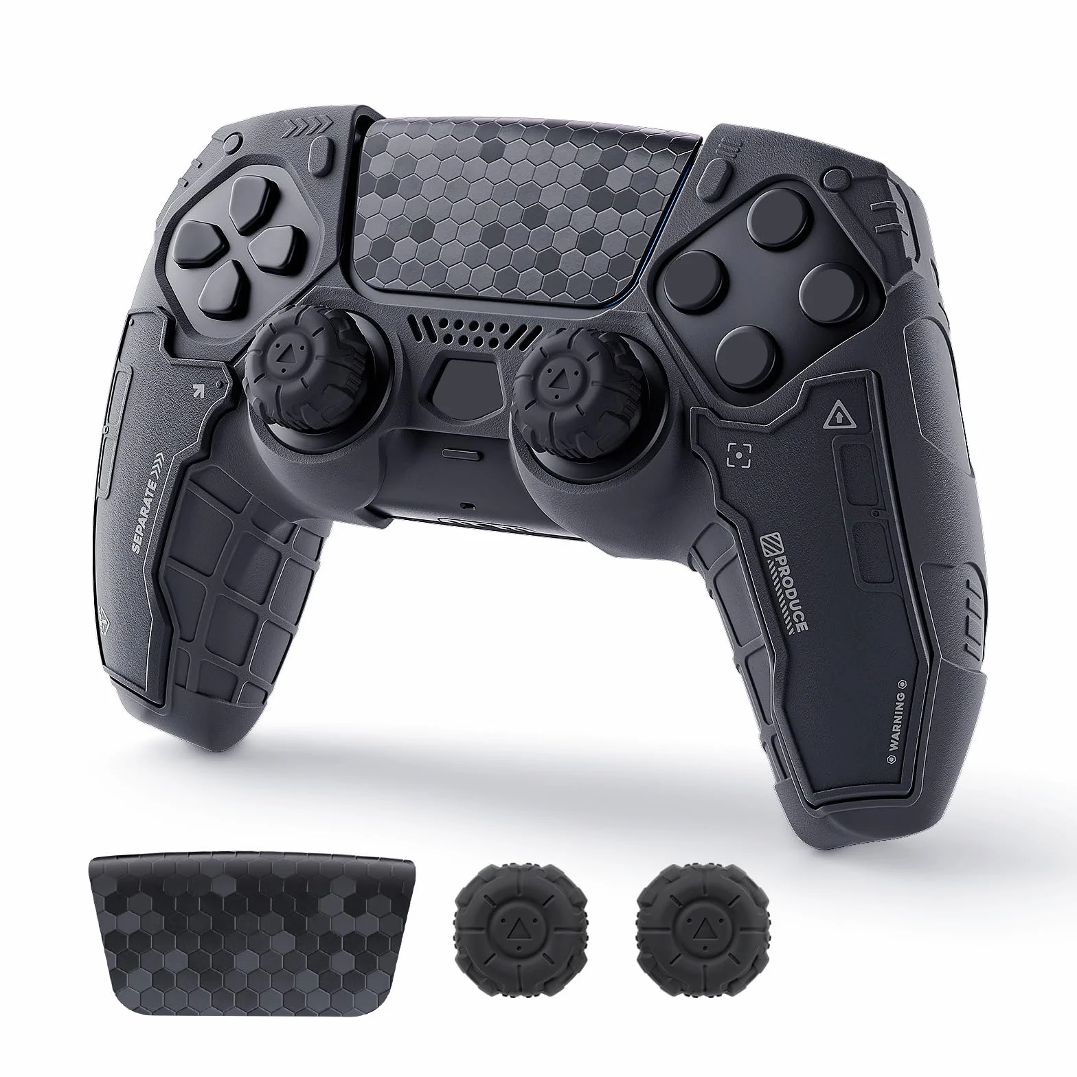 GeekShare Protettivo in silicone anti-scivolo per controller wireless PS5, con 2 pad per i pulsanti e 2 adesivi, colore: nero