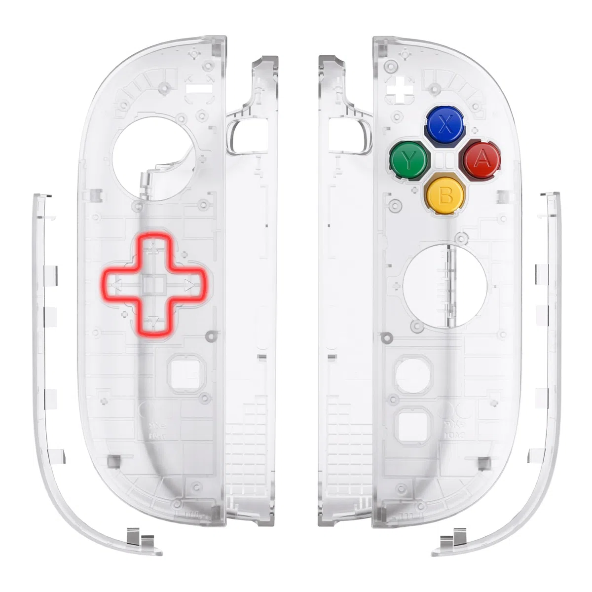 eXtremeRate Cover per Nintendo Switch 2 con Tasti ABXY Dpad, Custodia Ricambio Accessori per Switch 2 Joycon, Senza Joycon e Console(Dpad Versione), Trasparente