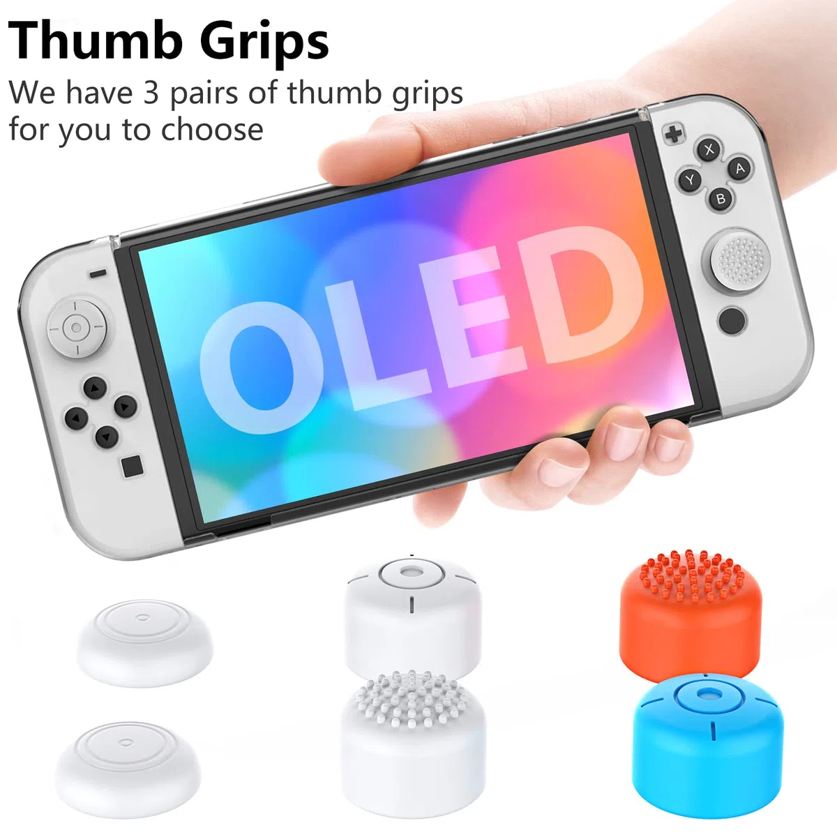 HEYSTOP Custodia compatibile con Nintendo Switch OLED modello 2021, protettiva per PC, agganciabile comoda in TPU Joy-Con e 6 tappi per bastone