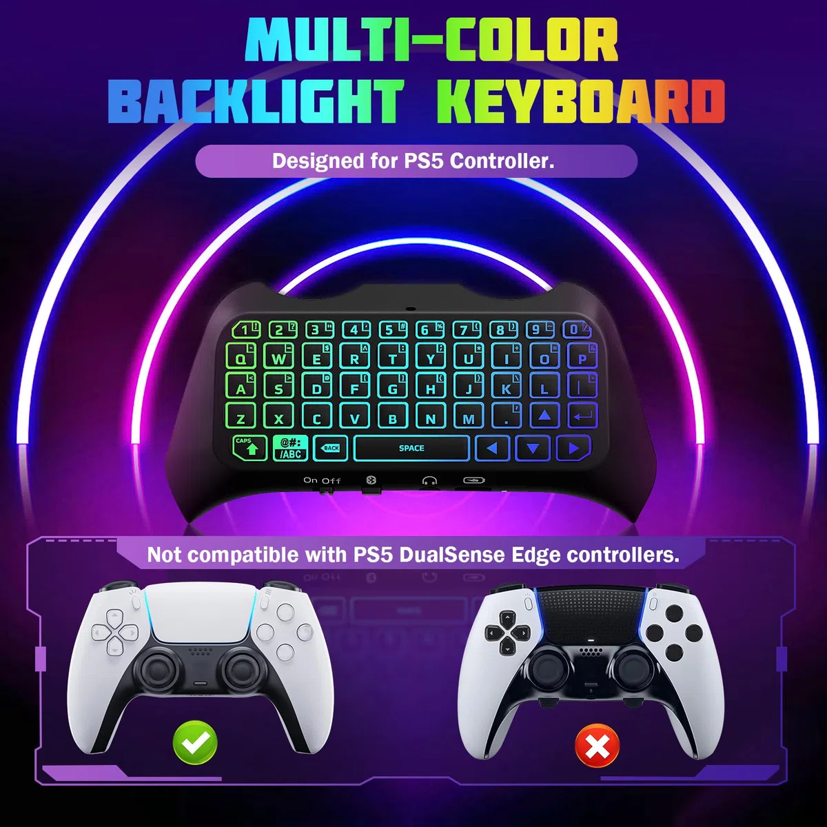 TiMOVO Tastiera retroilluminata RGB multicolore per PS5, tastiera wireless Bluetooth mini PS5 Game Keyboard con altoparlante jack audio, nero