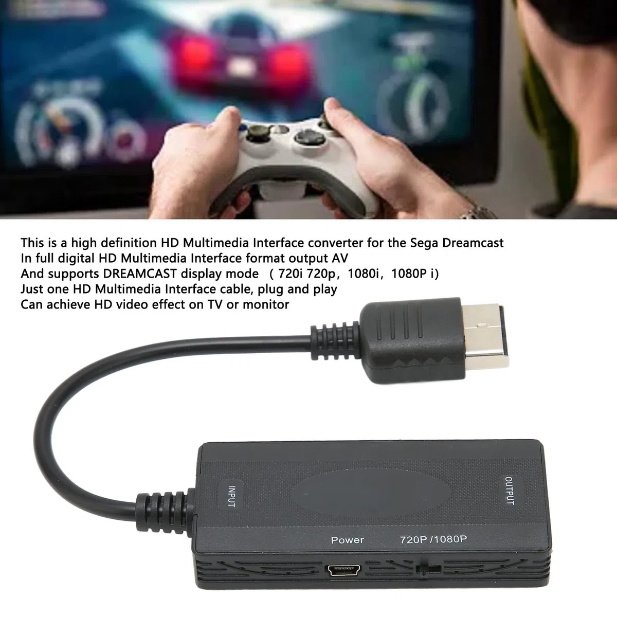 Bewinner Convertitore 1080P da Dreamcast a HDMI, per Adattatore HDMI Dreamcast, con Cavo di Alimentazione USB, Cavo HD da Dreamcast a HDTV, Funziona con Giochi Compatibili con VGA