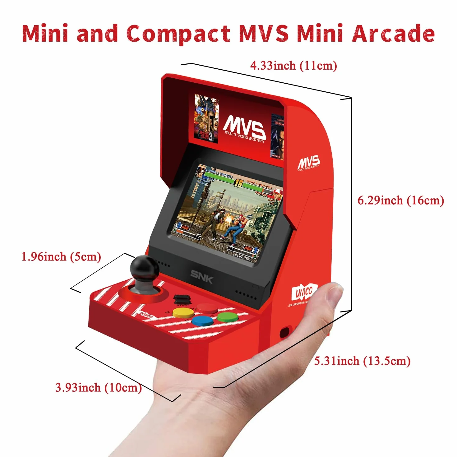 UNICO MVS Mini Arcade e set di Controller Rossi [Cavo HDMI Incluso], Precaricati con 45 Giochi SNK con Licenza Ufficiale, Including The King of Fighters etc., Regali per Adulti e Bambini