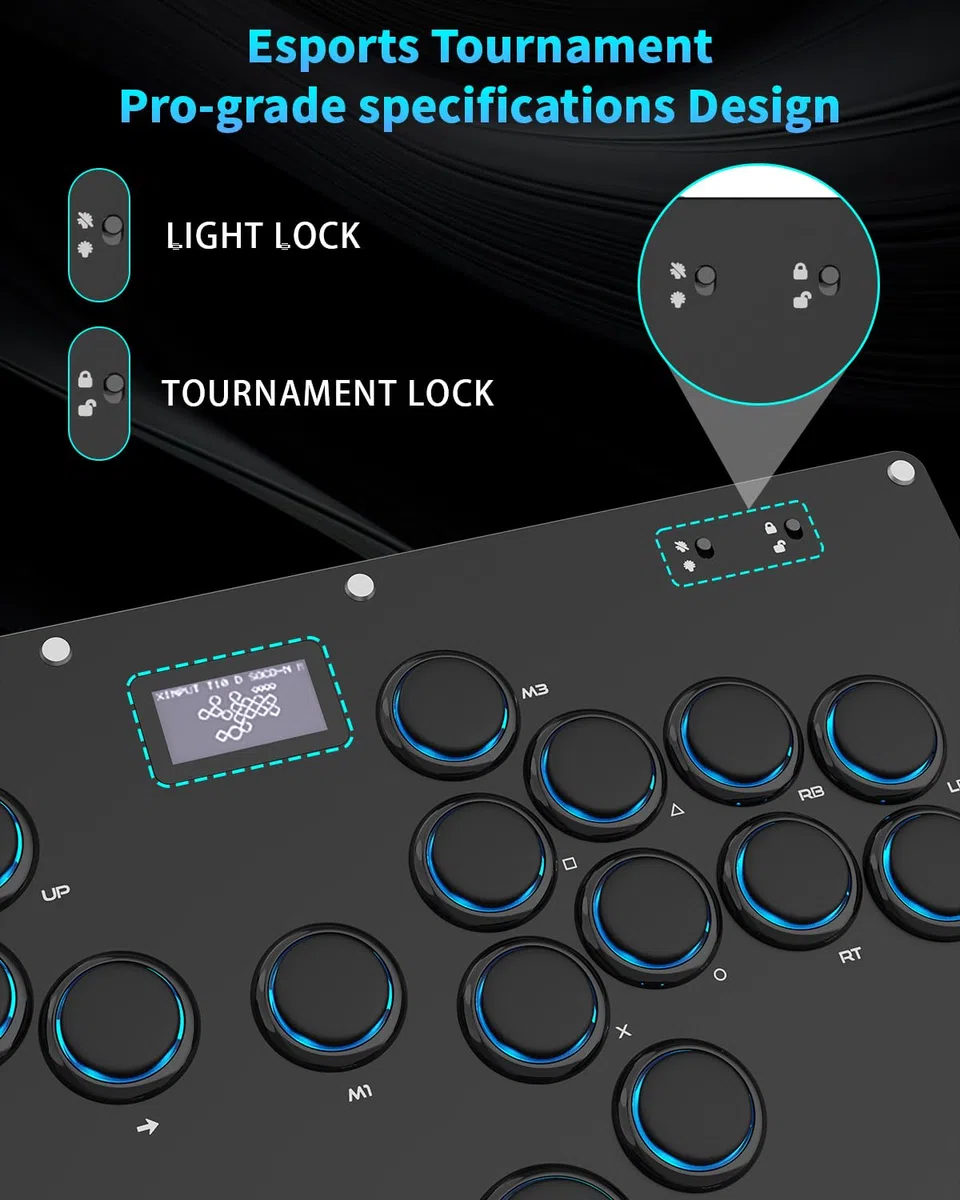 GuileKeys Arcade Stick GK-18 Controller Arcade Tutti i Pulsanti con Turbo e RGB personalizzato, Tastiera di Gioco Arcade Fight Stick per PC/Switch/PS4/PS3, Supporto Hot Swap e SOCD