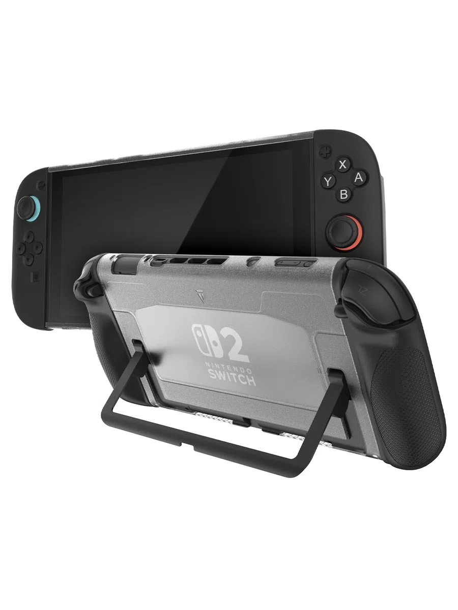 TUDIA Custodia a Scatto Compatibile con Nintendo Switch 2 (2025) [Accesso al Supporto] Cover Sottile e Antigraffio per Impugnatura Ergonomica in TPU Antiurto (Nero, Retro Trasparente)