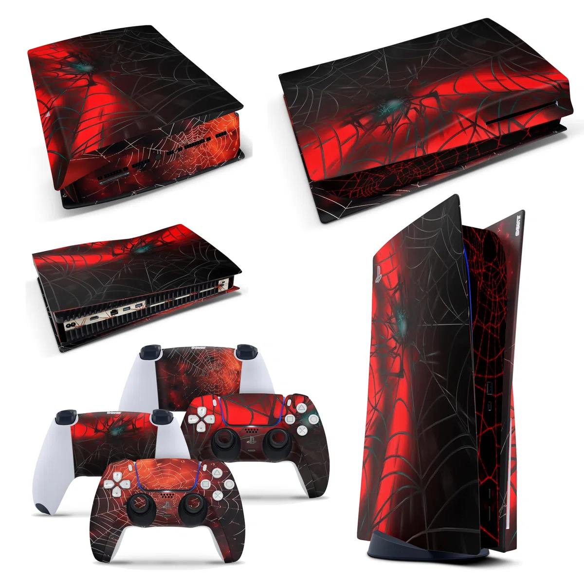 GNG, Set di skin adesive per PS5 Digital, in vinile, motivo ragno, con 2 skin per controller