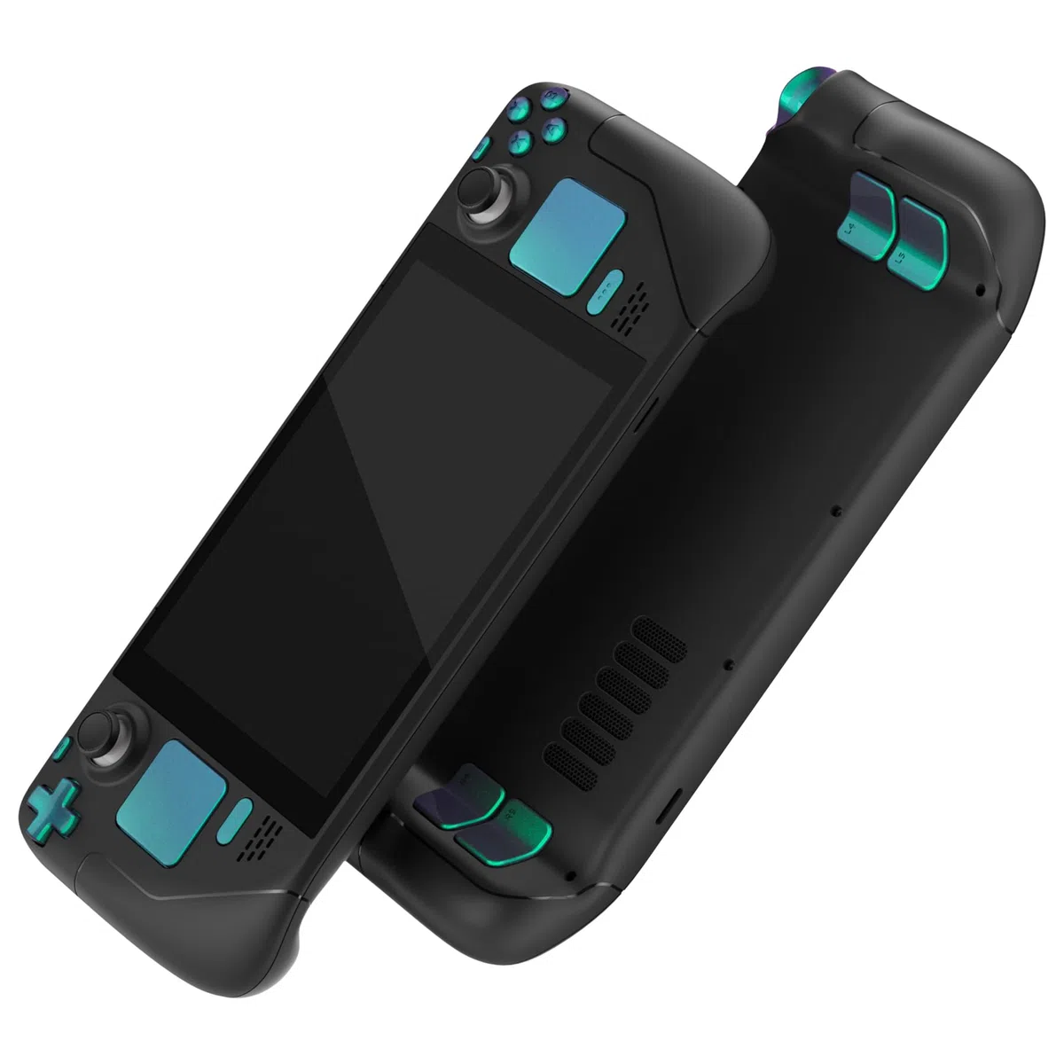 eXtremeRate Tasti Kit per Steam Deck LCD,Pulsante ABXY D-Pad Trackpad Bumpers Trigger Grilletti Ricambio per Steam Deck LCD con Cacciaviti(Senza Console)-Camaleonte Verde Viola