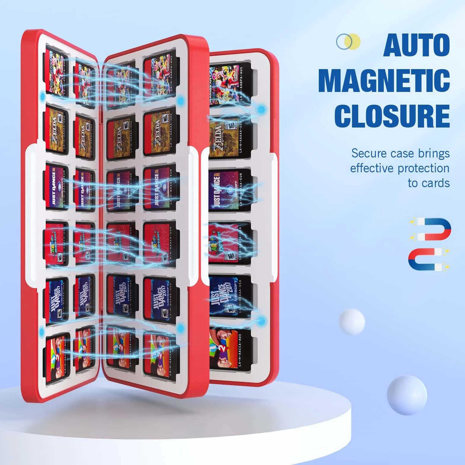 MoKo Porta Schede, Custodia Porta Cartucce di Gioco Compatibile con Switch 2/Switch OLED 2021/Lite, Custodia Protettiva con 48 Scompartimenti Schede Gioco, 24 Scompartimenti Micro SD, Bianco&Rosso