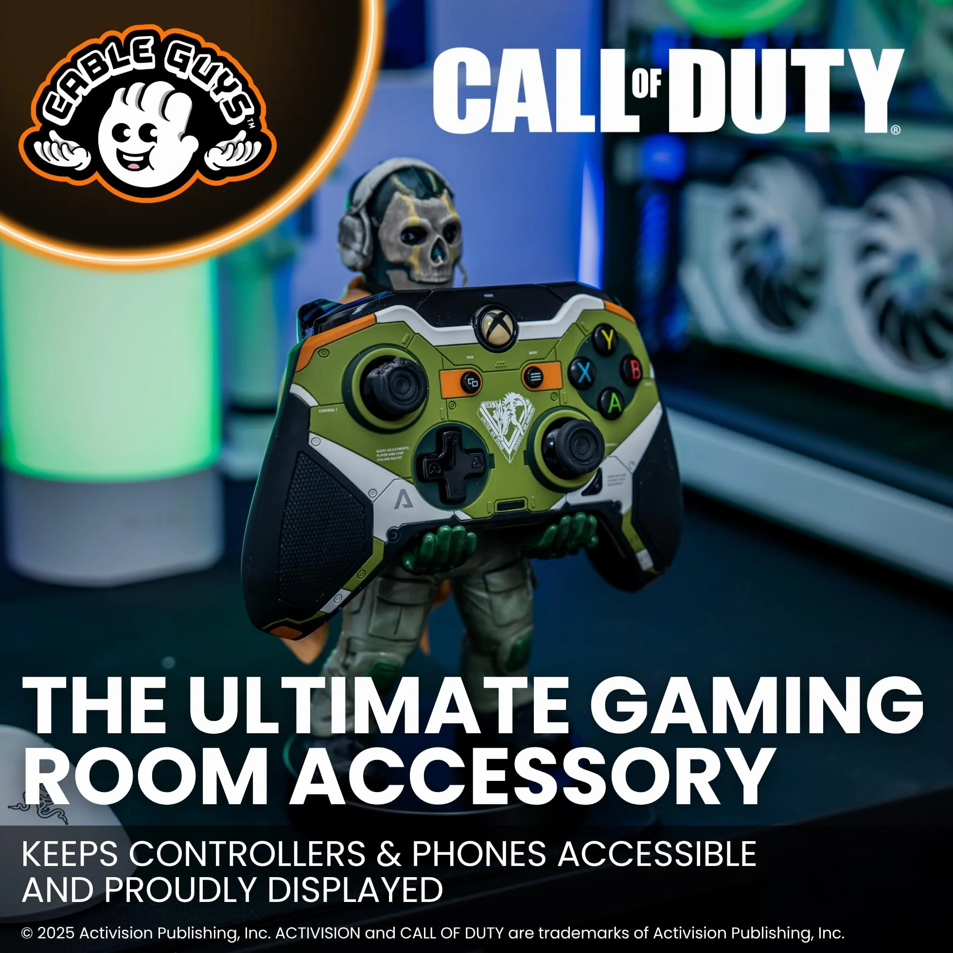 Cableguys Call of Duty Ghost Warzone Supporto Controller e Telefono - Porta Cellulare Compatibile con Xbox, PlayStation e la Maggior Parte dei Controller, Accessori Gaming per Scrivania