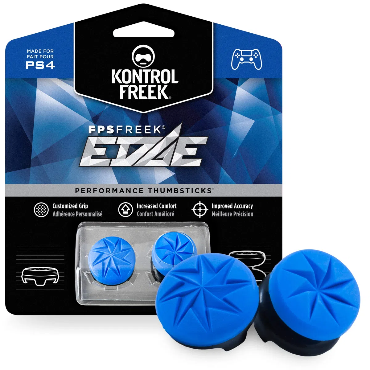 KontrolFreek FPS Freek Edge per Controller PlayStation 4 (PS4) e PlayStation 5 (PS5) | Performance Thumbsticks Copri Joystick di Gioco | 1 levetta convessa alta, 1 levetta convessa ribassata | Blu