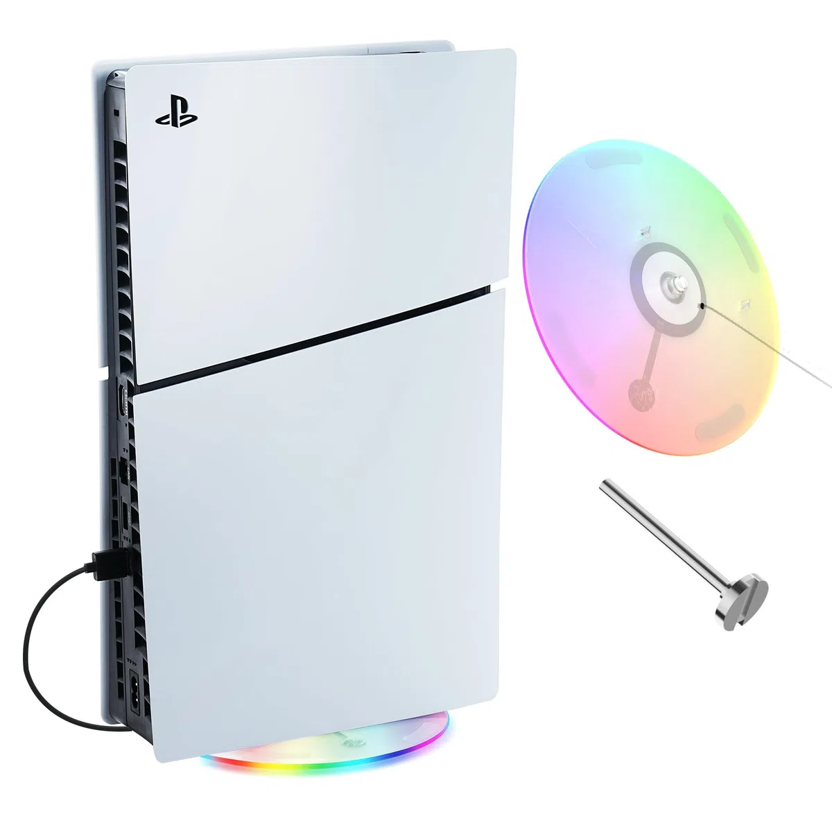 Supporto Verticale per PS5 Slim, PS5 Slim Supporto Verticale con 9 Led Luci RGB Trasparente Base di Ricambio per PS5 Slim con Cuscinetto Antiscivolo Accessori per PS5 Slim Disco/Digitale