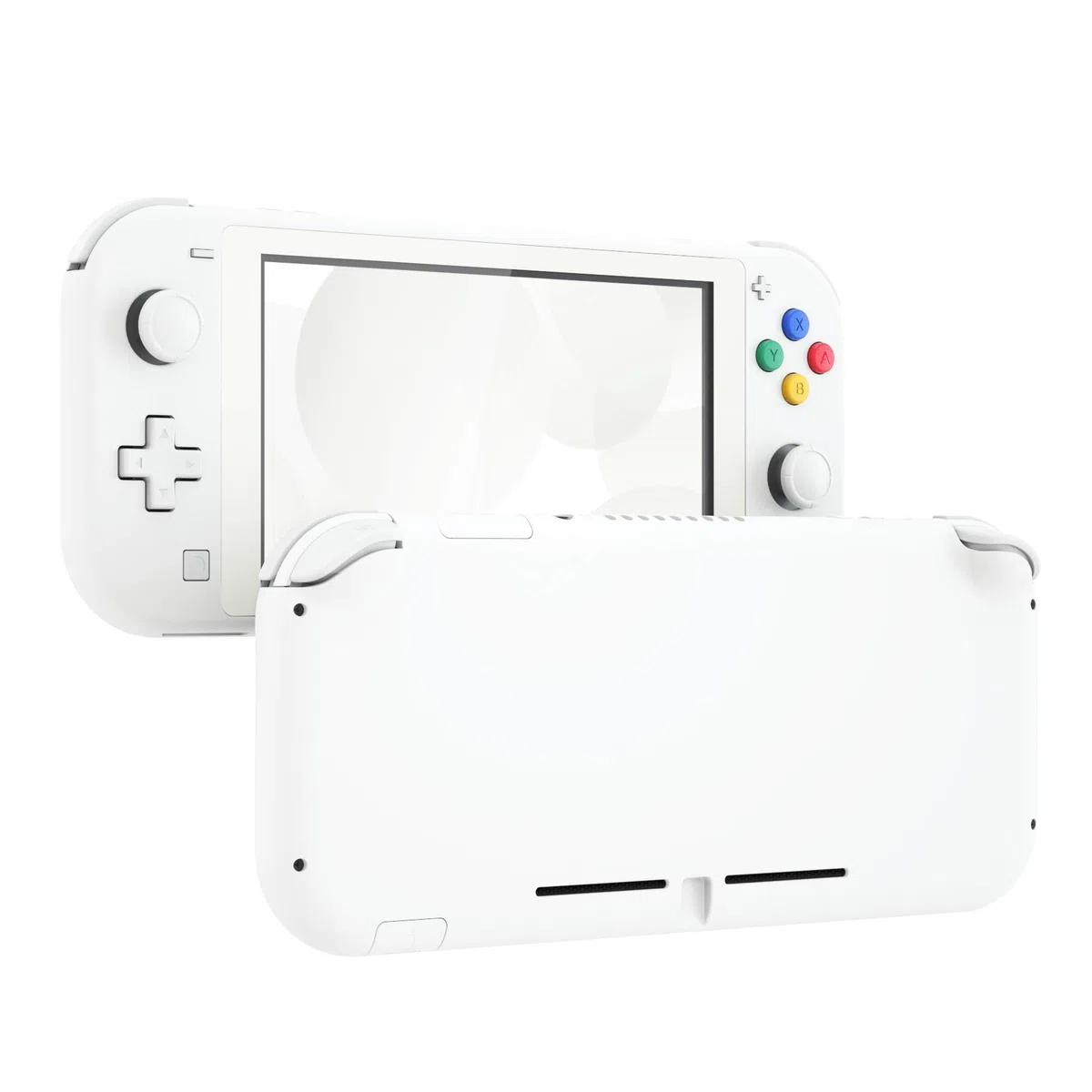 eXtremeRate Cover Scocca Custodia Pulsanti Tasti ABXY Colorati DIY Ricambio per Nintendo Switch Lite con Protezione Schermo Vetro Temperato(Senza Console)-Bianco