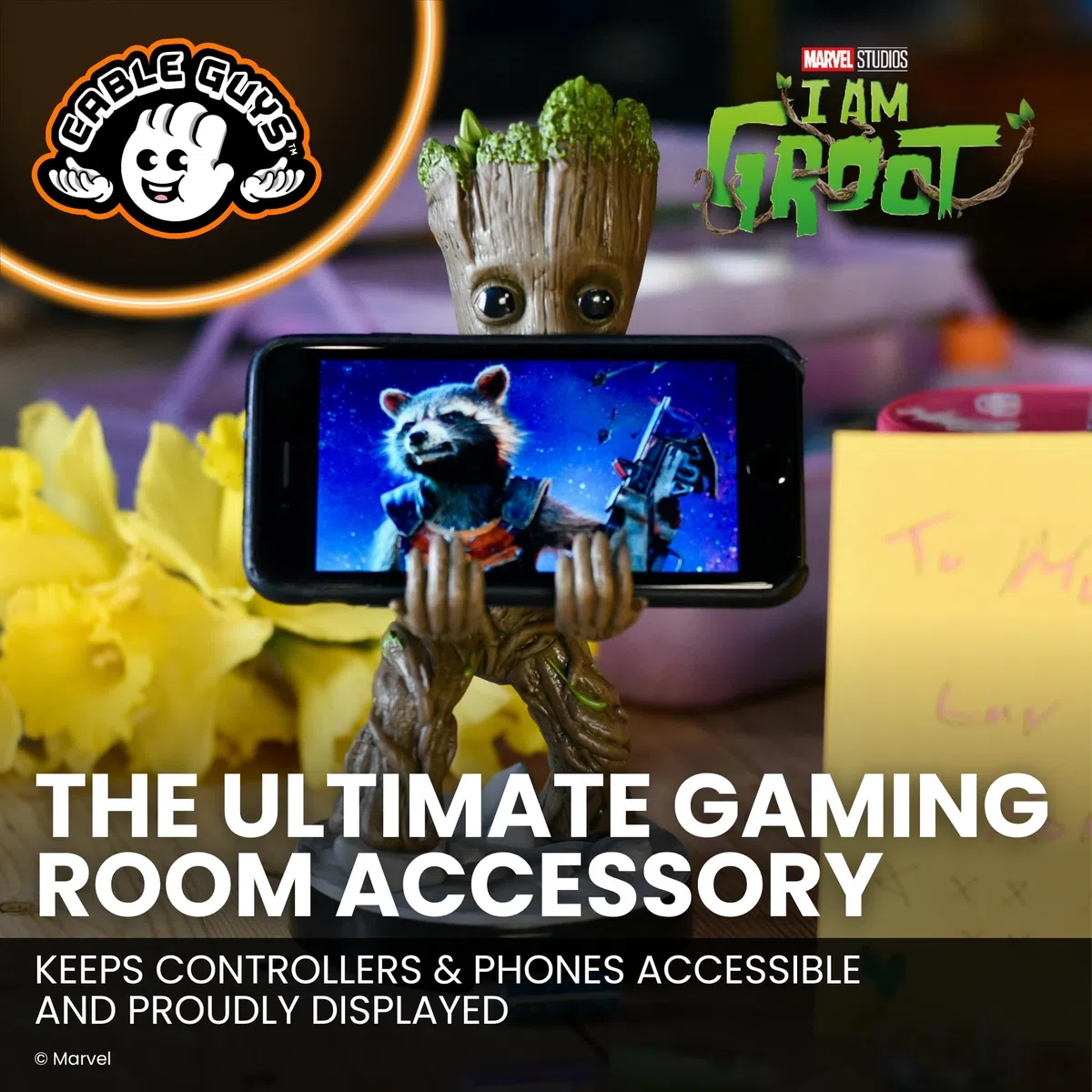 Cableguys Guardiani della Galassia Figurina gaming Baby Groot - Supporto per controller o smartphone - Cavo USB incluso - 20 cm