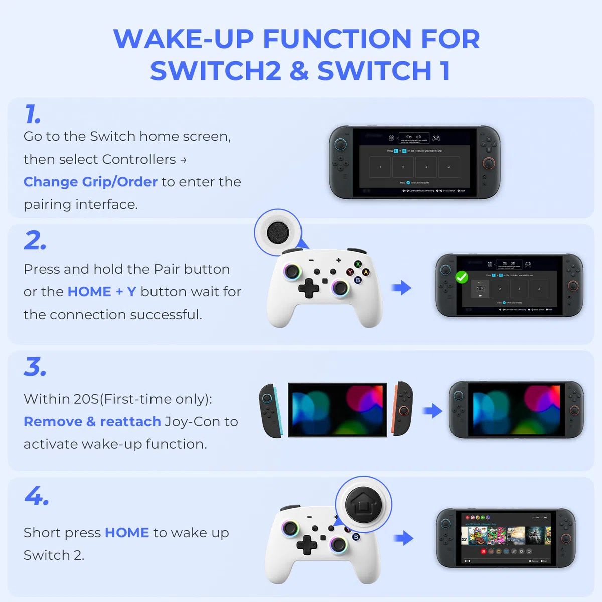 ECHTPower 2026 Controller per Switch 2, Hall Joysticks, Risveglio della NS2 / NS1, Funzione Turbo, Pulsanti Posteriori, Luce RGB, Vibrazione e Giroscopio, Pro Controller per Switch 2/1/PC/iOS/Android