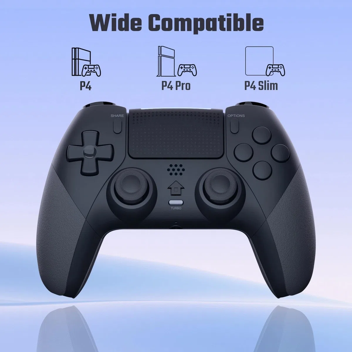 LATEC Controller per PS4 con Bluetooth, Controller Wireless PS4 con 2 Pulsanti Macro Programmabili, Sensore Giroscopico a 6 Assi, Doppia Vibrazione, Touchpad, Nero