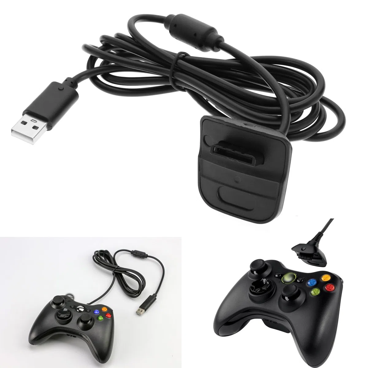Create idea 2 cavi di ricarica USB di ricambio compatibili con Xbox 360/360 Slim Controller Caricabatterie Accessori Nero
