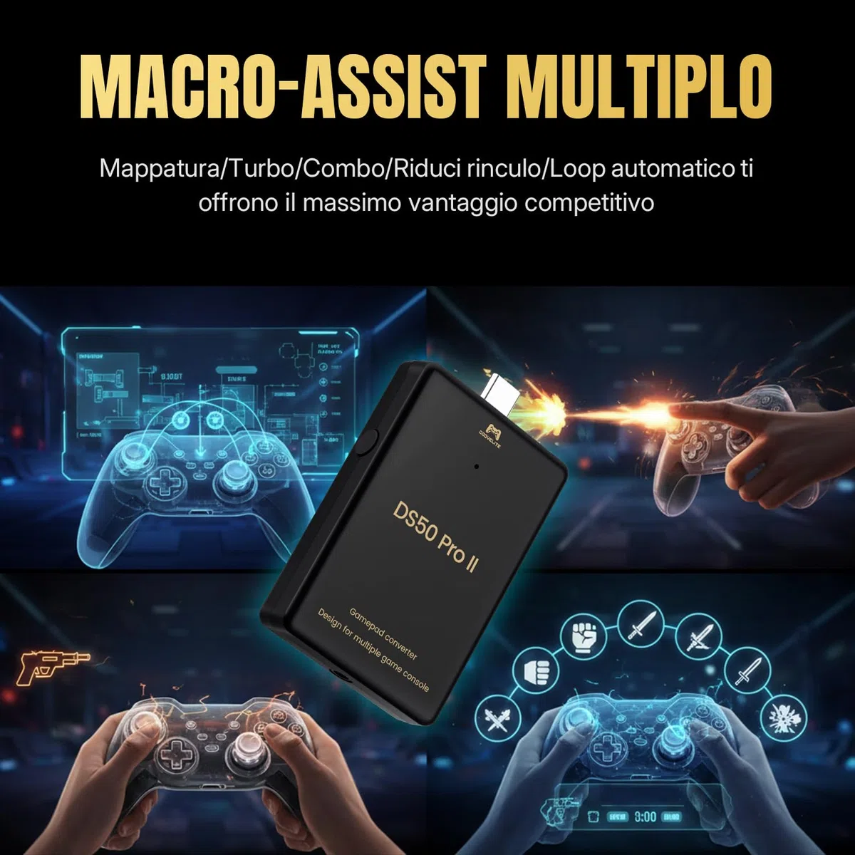 Mcbazel Besavior DS50 PRO2 Convertitore per Gamepad, supporta controller PS5/PS4/Xbox One S/Xbox Series X/S/Xbox Elite 2/Switch Pro su PS5/PS4/PS3/PC/Switch 2 e 1/Lite, audio integrato da 3,5 mm,