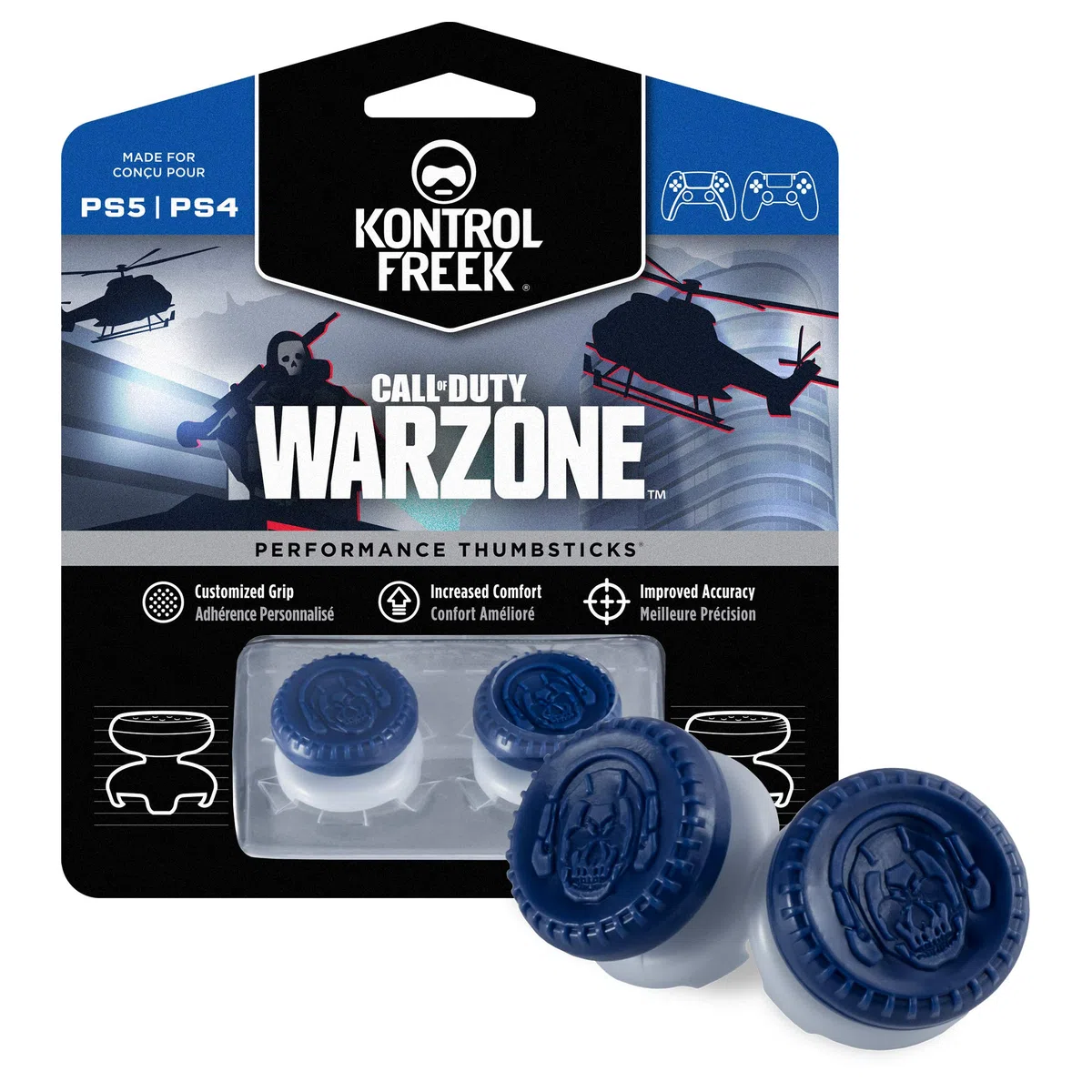 KontrolFreek Call of Duty: Warzone Performance Thumbsticks per PlayStation 4 (PS4) e PlayStation 5 (PS5) | 2 levette ibride a profilo alto | Blu/Grigie