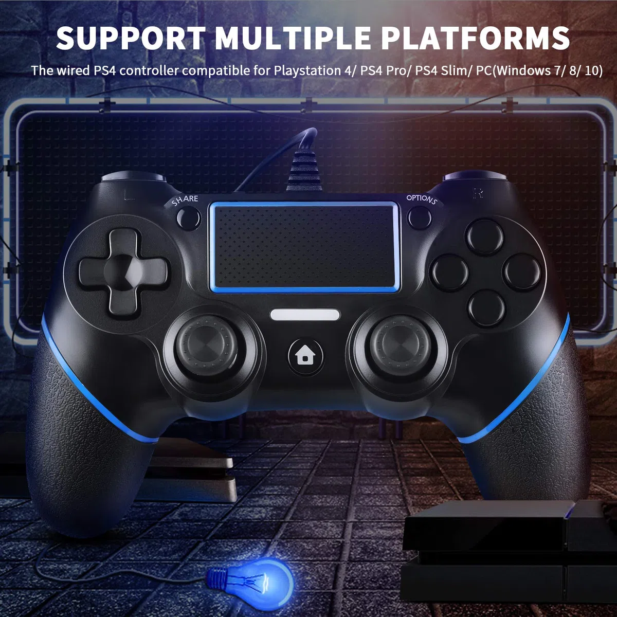 Zexrow Wired Controller per PS-4, USB da 2,1 m Wired Game Controller per Pla-yStation4/Pro/Slim/PC, Gamepad con doppia vibrazione e impugnatura antiscivolo (Nessuna porta audio)