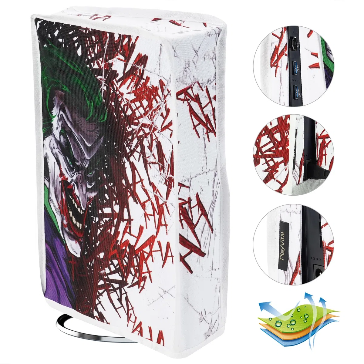 PlayVital Cover Antipolvere per ps5 Slim Disc Edition,Copertura Verticale Custodia Protettiva Nylon Impermeabile per Console Disco Edizione-HAHAHA