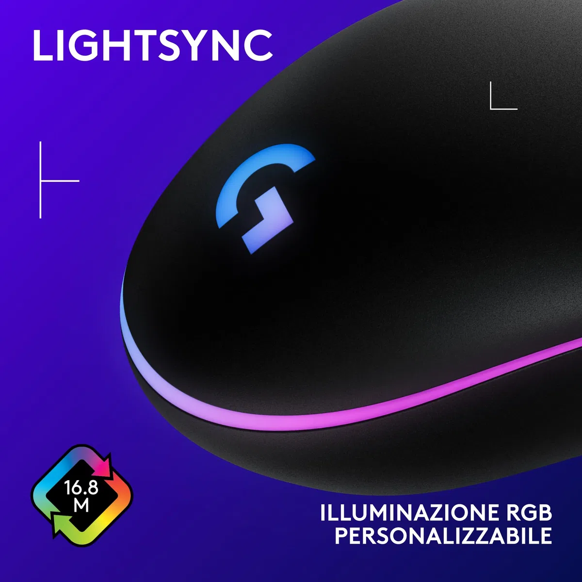 Logitech G G203 LIGHTSYNC Mouse Gaming con Illuminazione RGB, Personalizzabile, 6 Pulsanti Programmabili, Sensore per Gaming, Tracciamento a 8.000 DPI, Peso Ridotto - Nero