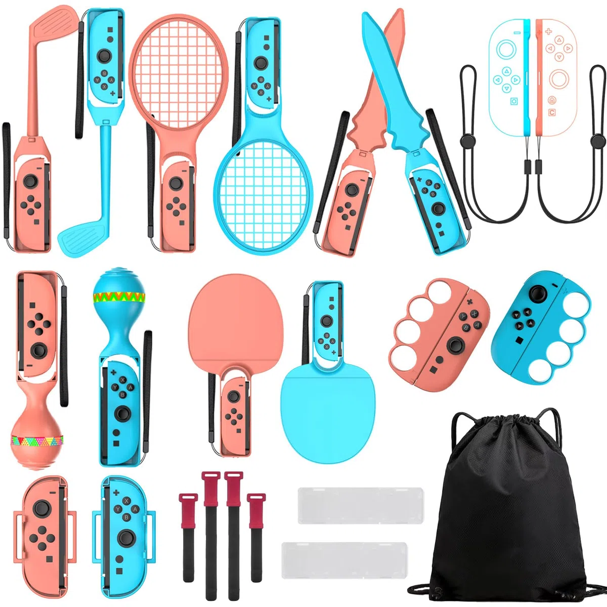 Accessori per Switch 2 Sports Giochi - Nintendo Switch 2 Accessori sportivi Family Party Pack Kit con mazze da golf, racchetta da tennis, spade impugnature, Joycon Cinghie da polso Maracas Borsa