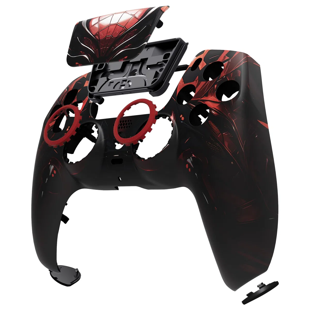 eXtremeRate Luna Cover Ricambio per ps5 Controller,Custodia Copertura Frontale Scocca Shell Ridisegnato&Touchpad&Anelli Compatibile con ps5 Joystick BDM 010/020/030/040/050-Armatura di Ragno