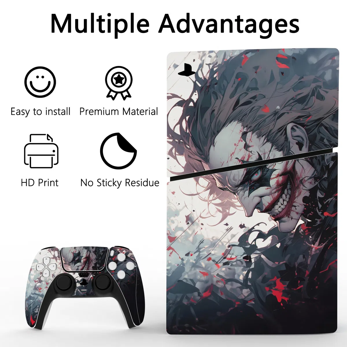 PlayVital Adesivo Skin per ps5 Slim Console Disco Edizione,Sticker Decal Cover Vinile per Controller Telecomando Cuffie Base di Ricarica-Pagliaccio Sangue