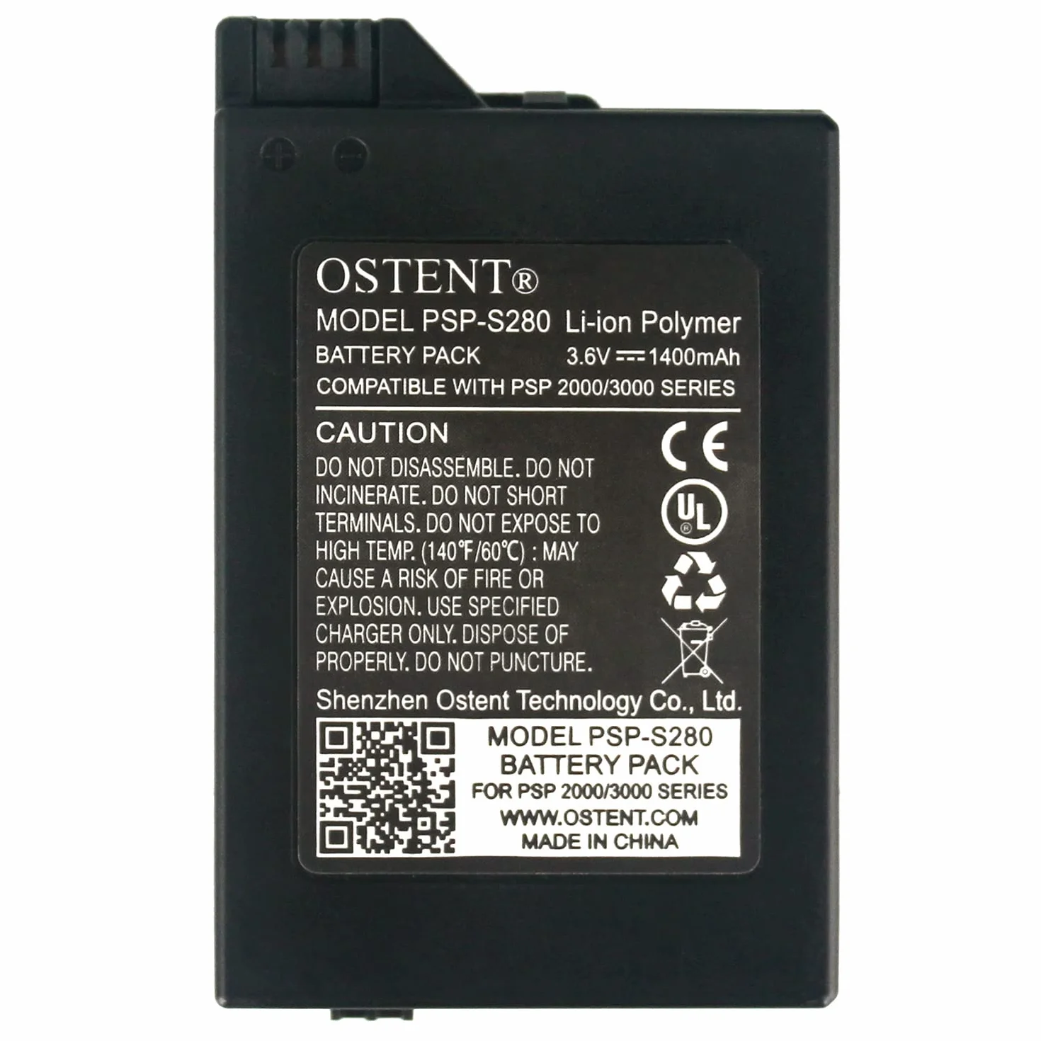 OSTENT Real 1400mAh 3.6V agli ioni di litio agli ioni di litio ricaricabile ai polimeri di batteria Pack sostituzione versione aggiornata per Sony PSP 2000/3000 PSP-S110 Console videogiochi