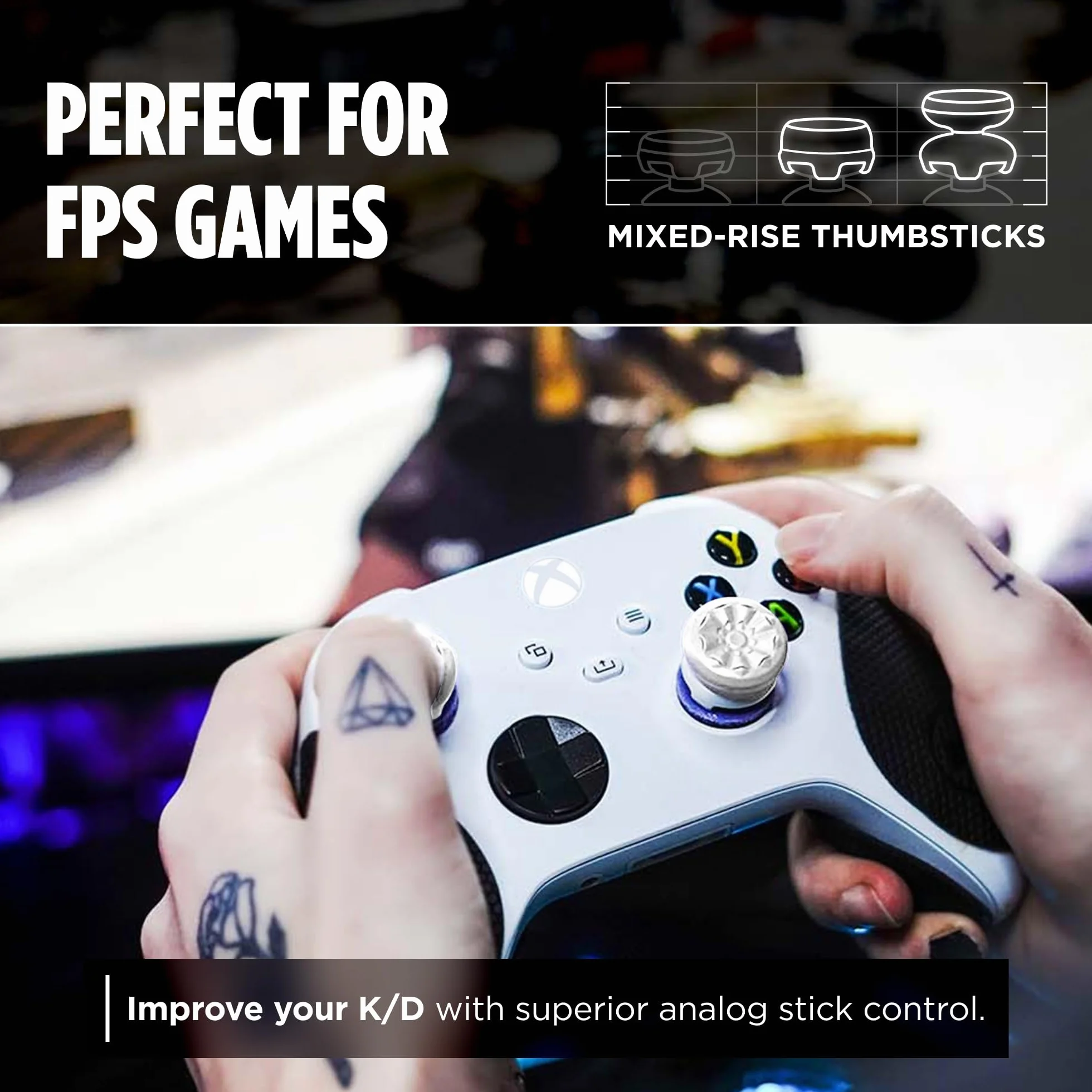 KontrolFreek FPS Freek Galaxy White per Xbox One e Xbox Series X Controller | Levette Performance | 1 alta, 1 media | Bianco