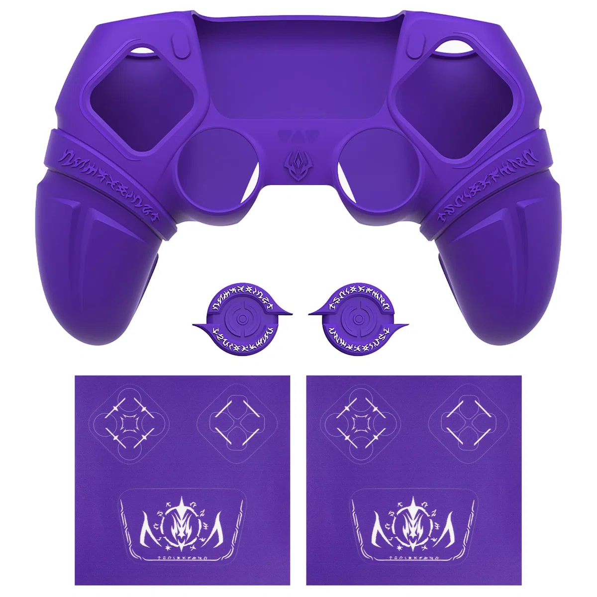 playvital Cover Skin per ps5 Controller,Custodia Protettiva Silicone Antiscivolo per ps5 Joystick&Copri Levette Analogiche&Adesivo Touchpad(Runes)-Compatibile con Base di Ricarica-Viola