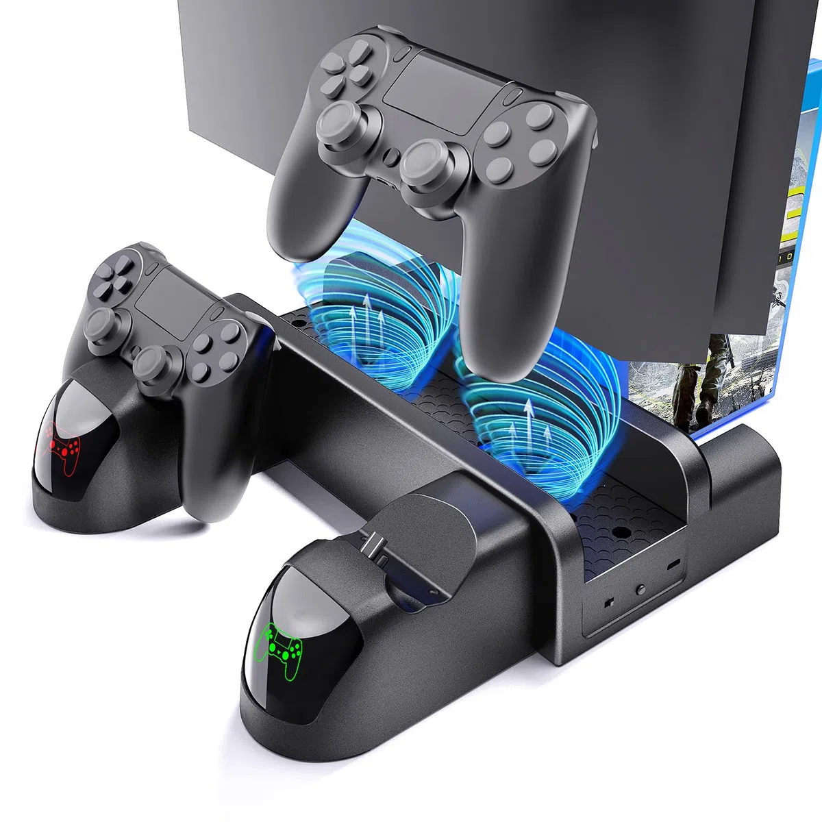 Stazione ventola di raffreddamento per PS4 per Playstation 4/PS4 Slim/PS4 Pro, stazione di ricarica verticale VGBUS PS4 con doppio controller, supporto PS4 con porta USB e 12 slot per giochi.