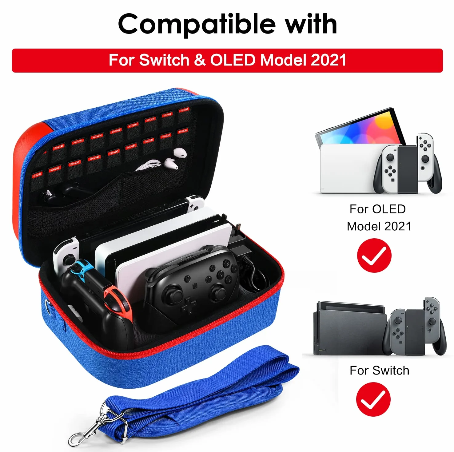 iVoler Custodia di Trasporto per Nintendo Switch, Case da Viaggio Rigido Deluxe per Console Switch, Dock Switch, 18 Cartucce di Gioco e Altri Accessori (Rosso/Blu)