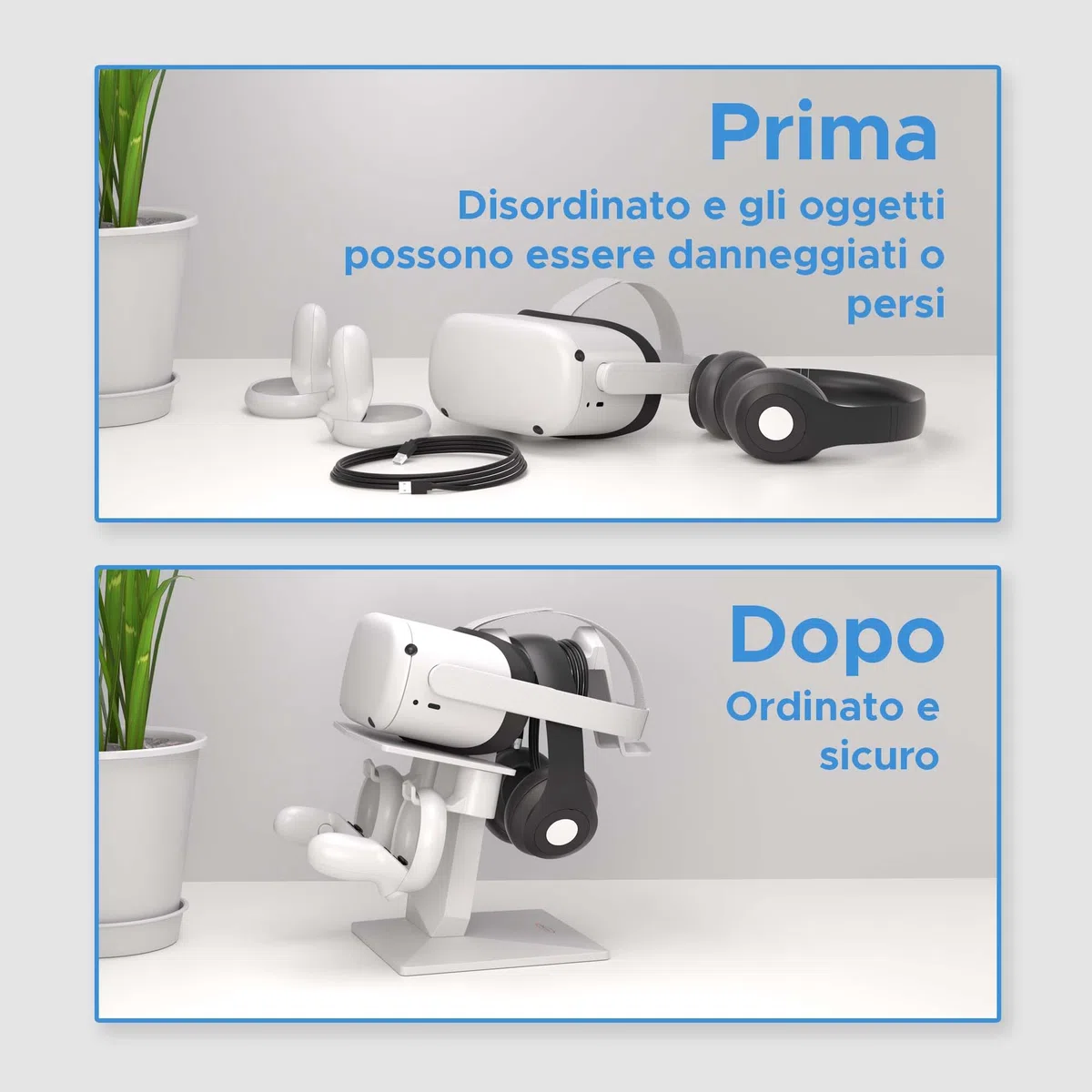 Digicharge Supporto per PS VR 2 PSVR2 Sony Playstation VR2/Meta Quest 2/Quest 1/Rift S/Valve Index/HP Reverb G2/PICO 4 VR Display Mount Station per cuffie e controller touch