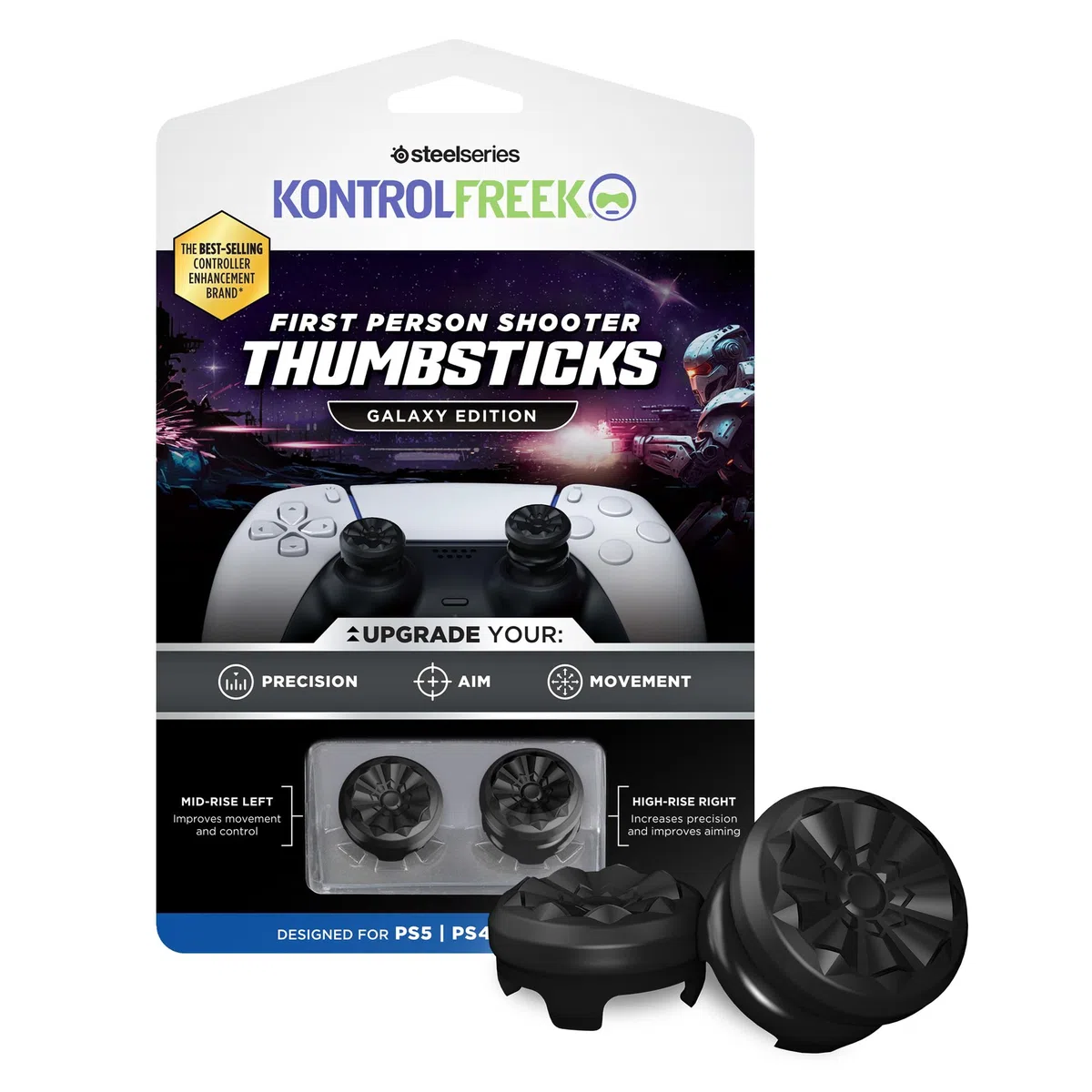 KontrolFreek FPS Freek Galaxy Black Gommini per Controller PS5 | Rialzi e Protezione per Joystick PS5 & PS4 | Precisione & Aim Assist | Nero