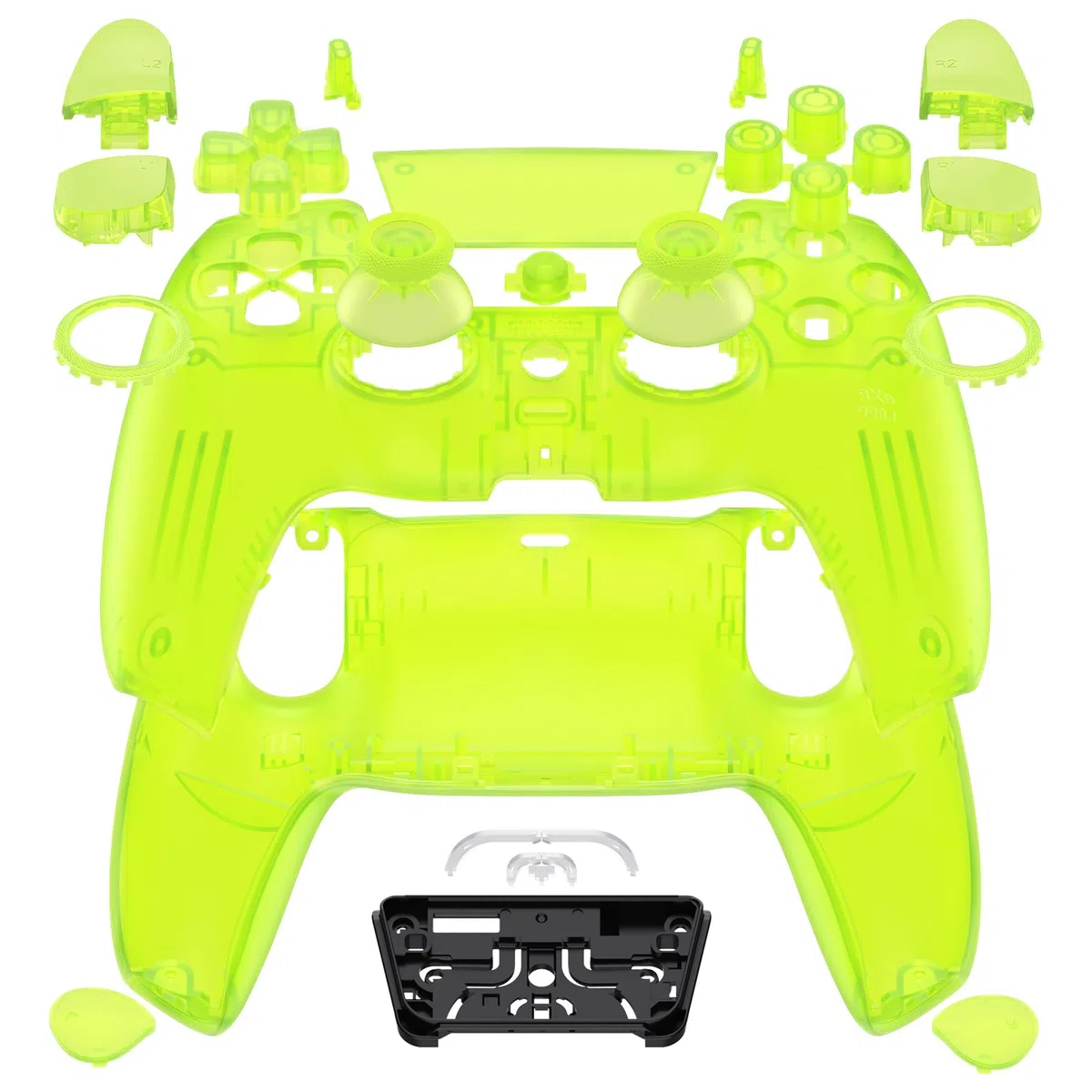 eXtremeRate Luna Cover Pulsanti Ricambio per ps5 Controller BDM-030/040/050,Custodia Scocca Shell Frontale Posteriore Ridisegnato&Tasti Kit Compatibile con ps5 Joystick-Trasparente Verde Lime