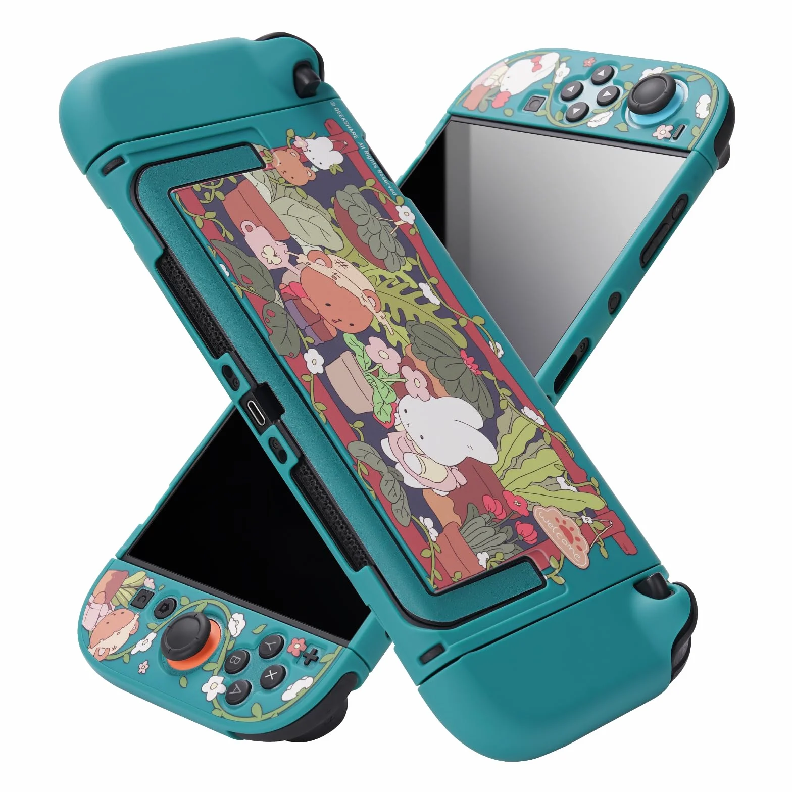 GeekShare Guscio protettivo compatibile con Switch 2, custodia agganciabile Kawaii Cartoon per Switch 2, cover con design antigraffio e antiurto - Bunny Garden