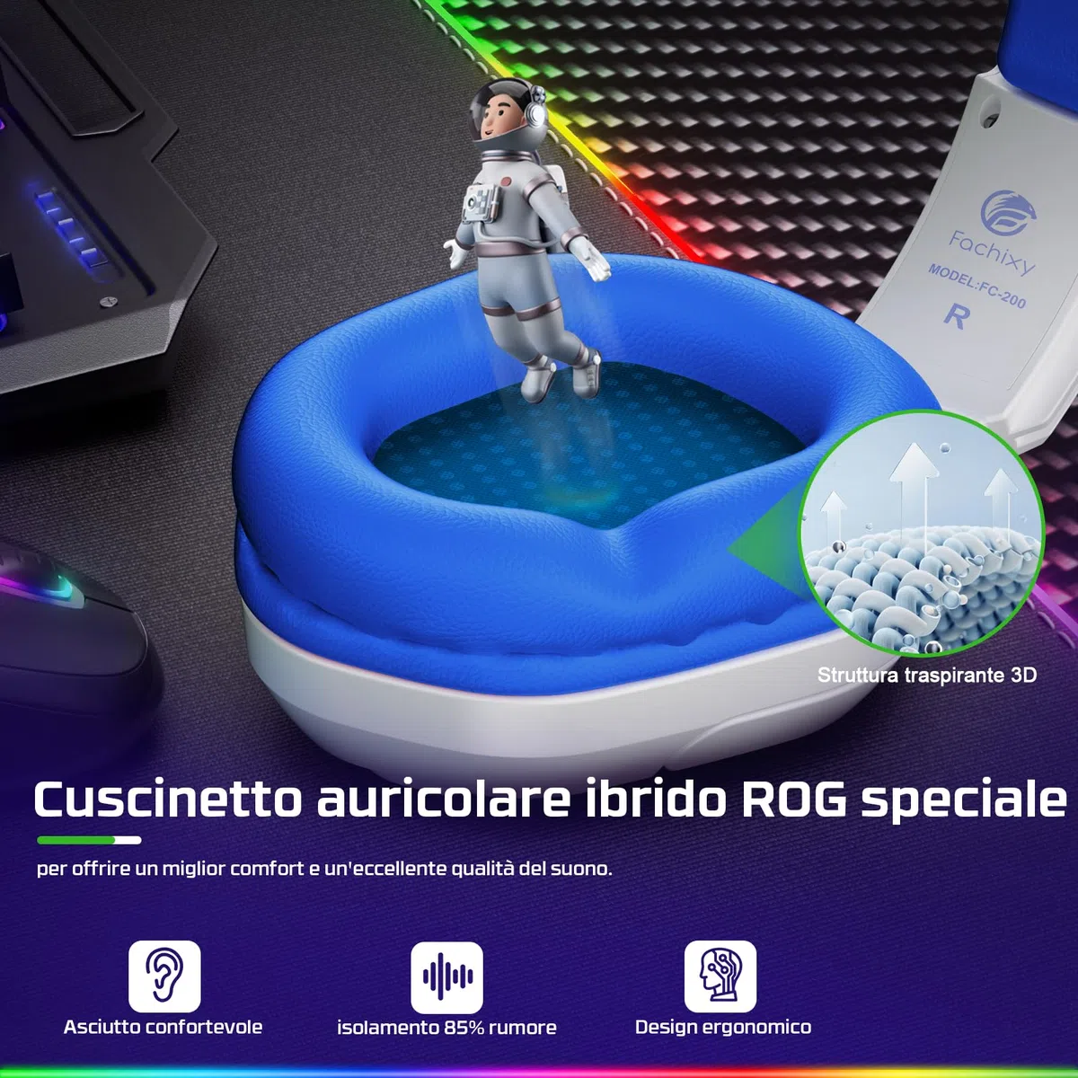Fachixy Cuffie da gioco FC200 per PS4, PS5, Xbox, Switch, PC, cuffie per computer con microfono, cuffie da gioco da 3,5 mm con luce RGB