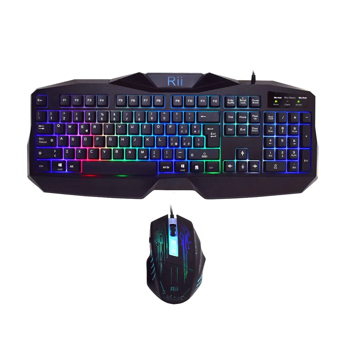 Rii Gaming RK400 (layout ITALIANO) - Tastiera italiana da gioco + Mouse da gioco 2000 DPI (Retroilluminati a LED 7 colori)