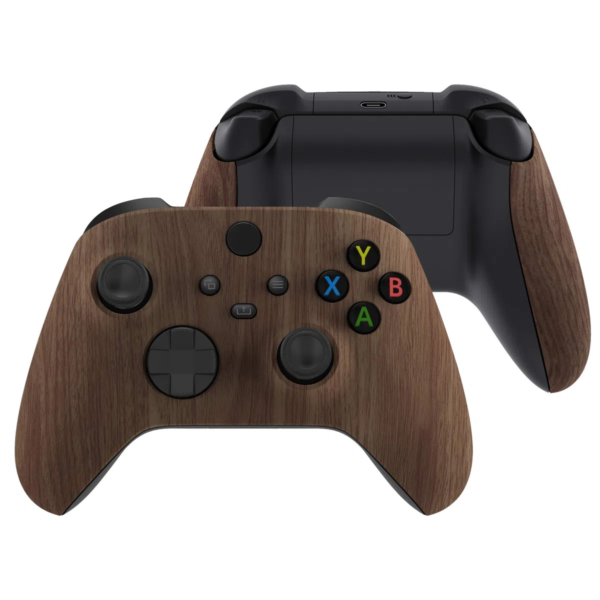 eXtremeRate Cover Joystick Custodia Copertura Frontale con Impugnatura Grip Pannello DIY Ricambio per Xbox Series X S Controller Model 1914-Venatura del Legno