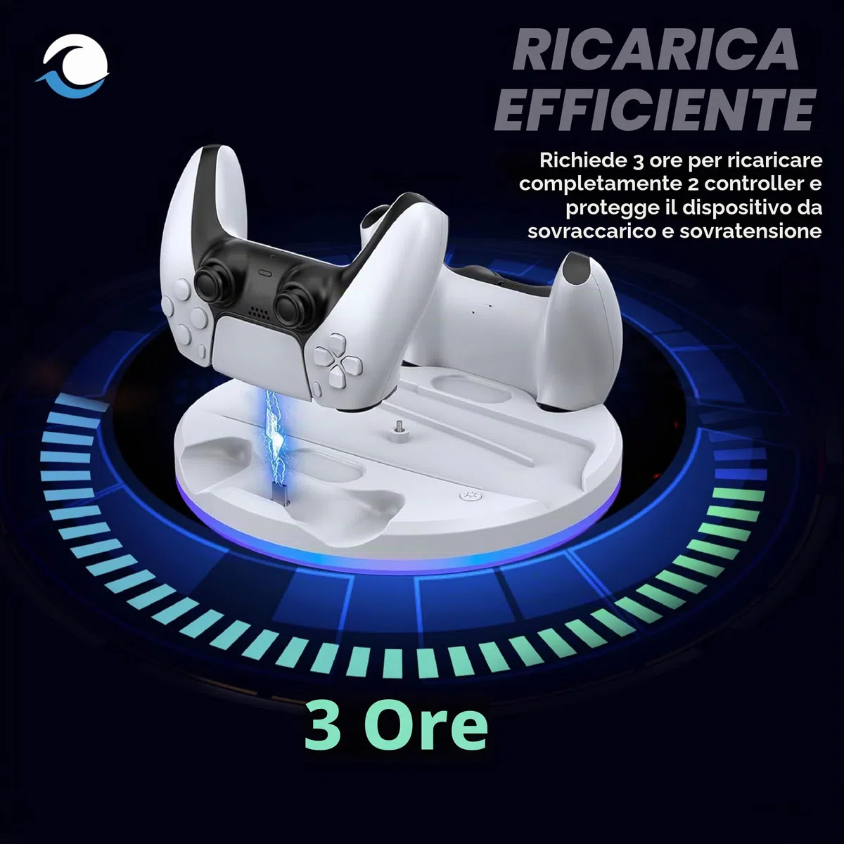 Supporto con caricatore Dual Controller per PS5 Slim - PlayStation 5 - Base di ricarica per Dual Controller e Supporto per Cuffie - Illuminazione RGB - Ricarica rapida - per Dual Sense e