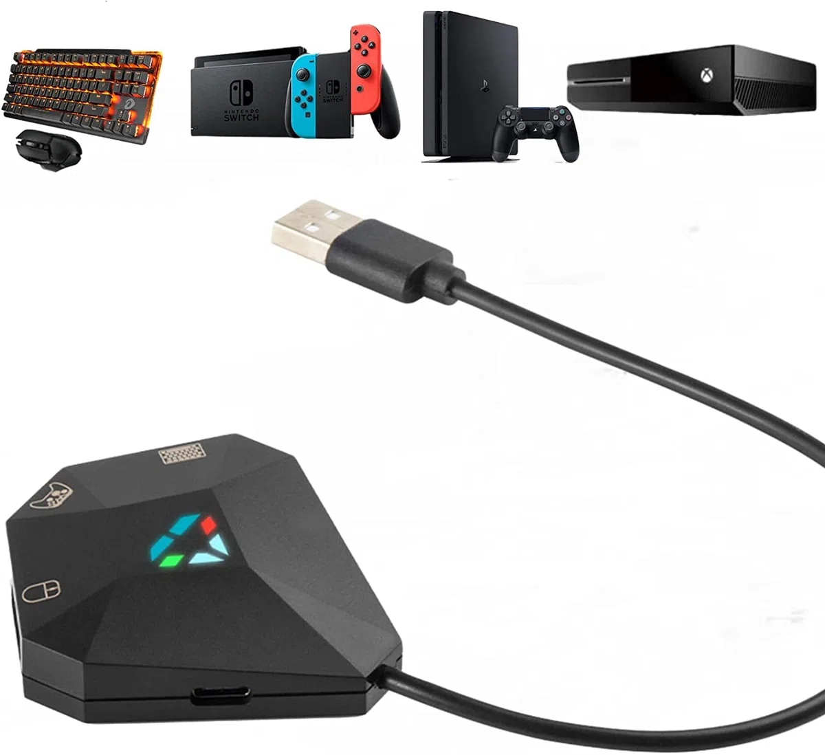 arVin Convertitore tastiera e mouse per switch N-Switch, adattatore per tastiera e mouse cablato per console PS4/PS3/Xbox360/Xbox One, supporto personalizzato, 1 tipo C e 3 micro USB