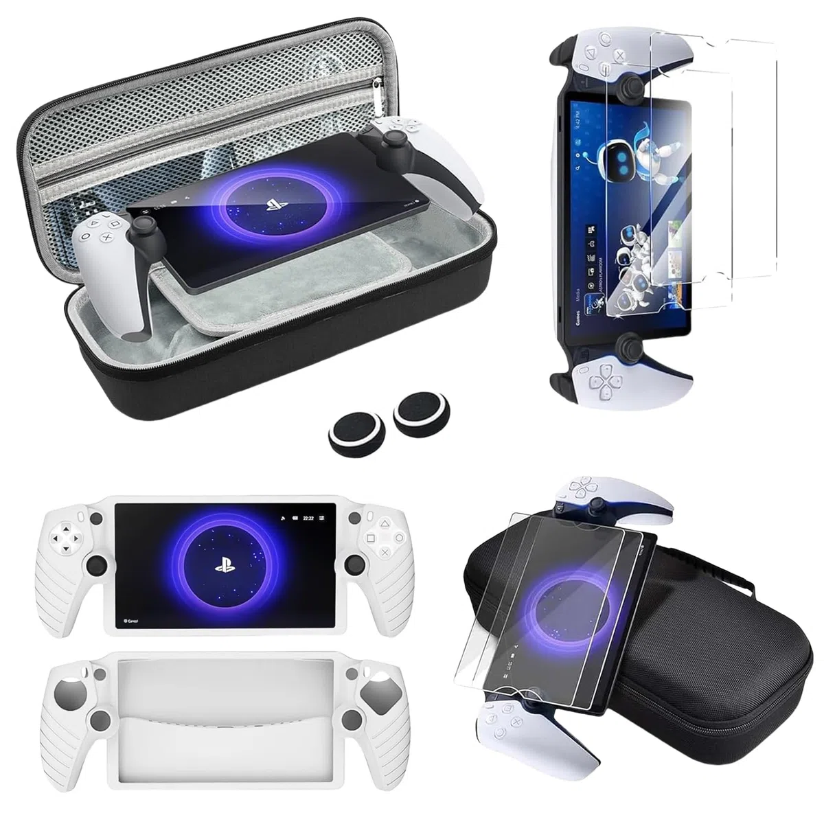 AriKroii 6 in 1 Set di Accessori per PlayStation Portal,Custodia per PS Portal Remote Player,per PS Portal Storage Bag,Cover per PS Portal,2 Confezioni di Pellicola per lo Schermo in Vetro Temperato