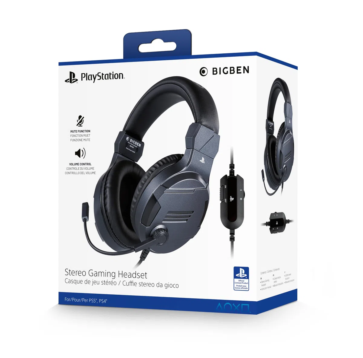 Bigben Cuffie Gaming V3 PS4 PS5 Ufficiale Sony PlayStation, Grigio Titanio