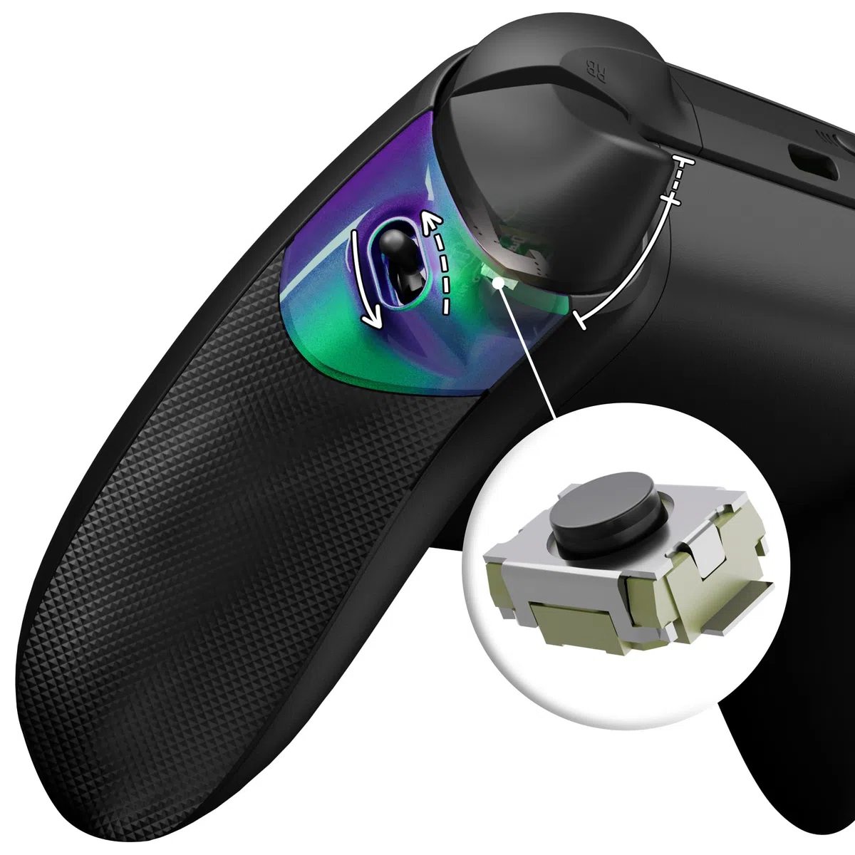 eXtremeRate Flexor Clicky Grip Trigger Stop Kit per Xbox Series X/S Controller,Cover Gomma Impugnatura Ergonomica Trigger Stopper per Xbox Series X/S Joystick-Camaleonte Verde Viola