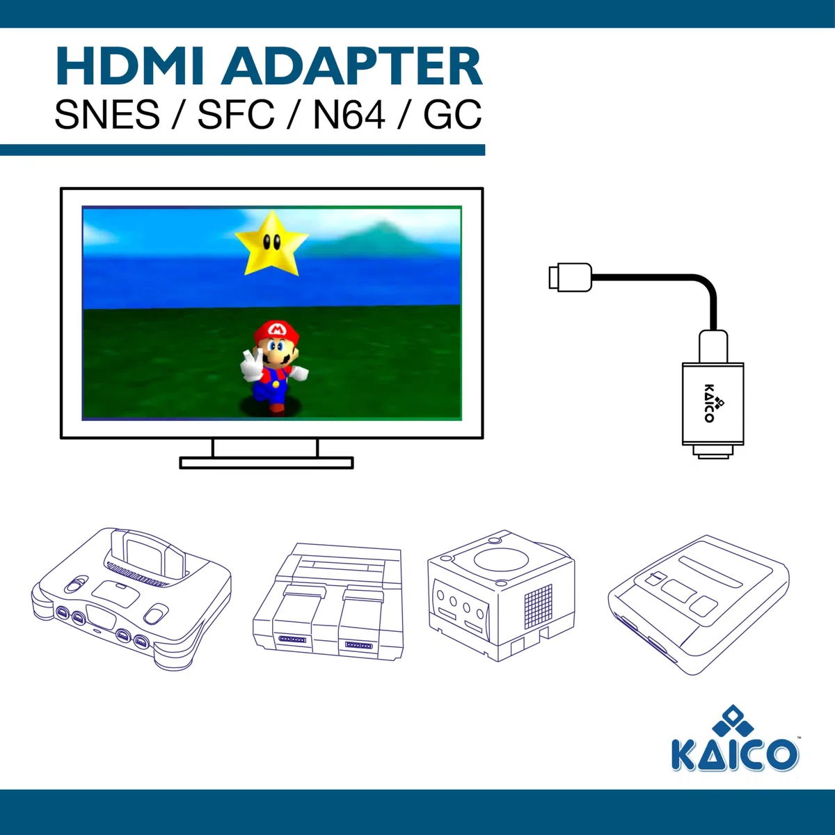 Kaico Adattatore HDMI supporto S-Video e Composite compatibile con N64, 64, SNES, Famicom e GameCube. Una semplice soluzione di adattatore Pass Through Plug & Play