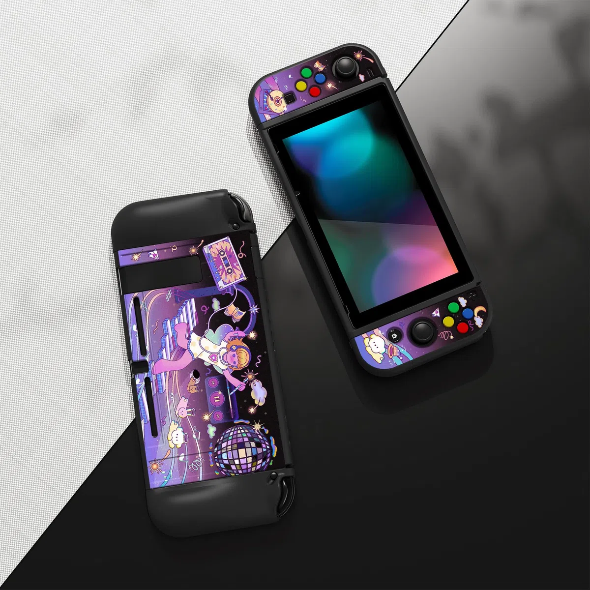 playvital ZealProtect - Custodia protettiva morbida per Nintendo Switch, protezione flessibile per interruttore, con pellicola protettiva in vetro, impugnature per pollice e tappi per pulsanti ABXY