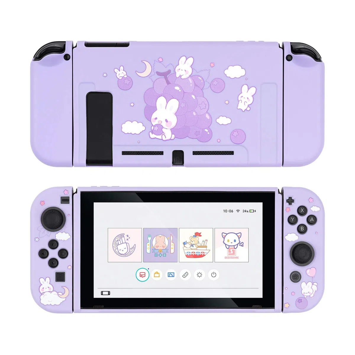 GeekShare Custodia per Switch, Morbida TPU Slim Case Cover Compatibile con Switch Console (Grape Bunny)