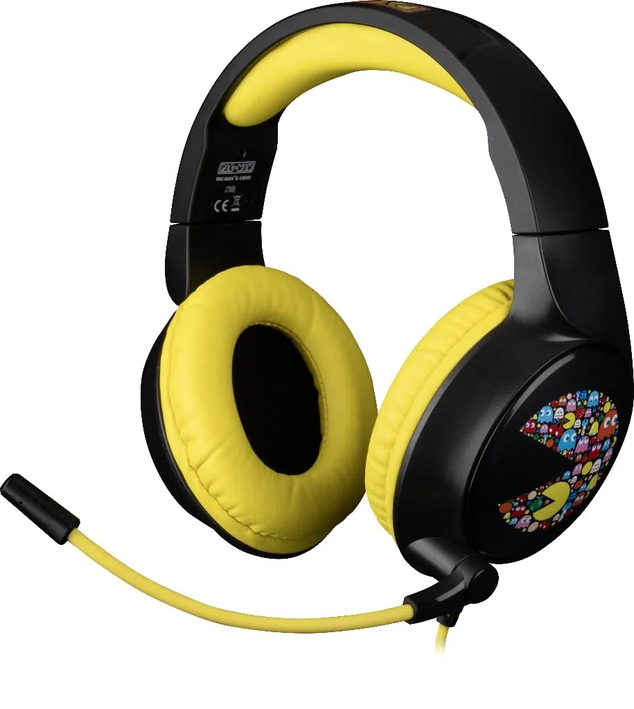 Konix Pac-Man Cuffie gaming circumaurali con cavo PC, PS5, Switch 2, Xbox Series X|S - Microfono 45° - Cavo 1,5 m - Jack 3,5 mm - Nero e giallo