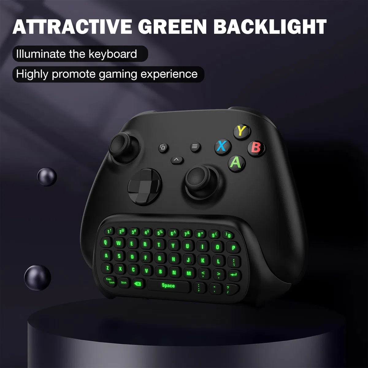 MoKo Mini Tastiera Retroilluminata Verde Compatibile con Xbox One Controller/Series X/S, 2,4G Ricevitore Wireless con Cuffia e Audio Jack Compatibile con Xbox-One/One S/Elite/2, Nero Antracite