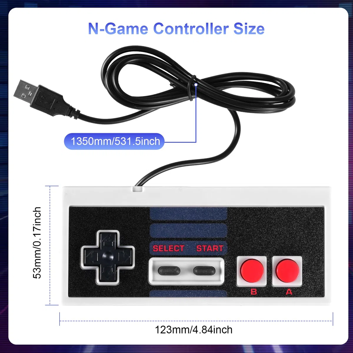 Binghe NES Game Controller, Controller per giochi NES con USB Interfaccia Modello classico Compatibile con Classic NES/PC/M-A-C/Raspberry Pi 3(2 pezzi)